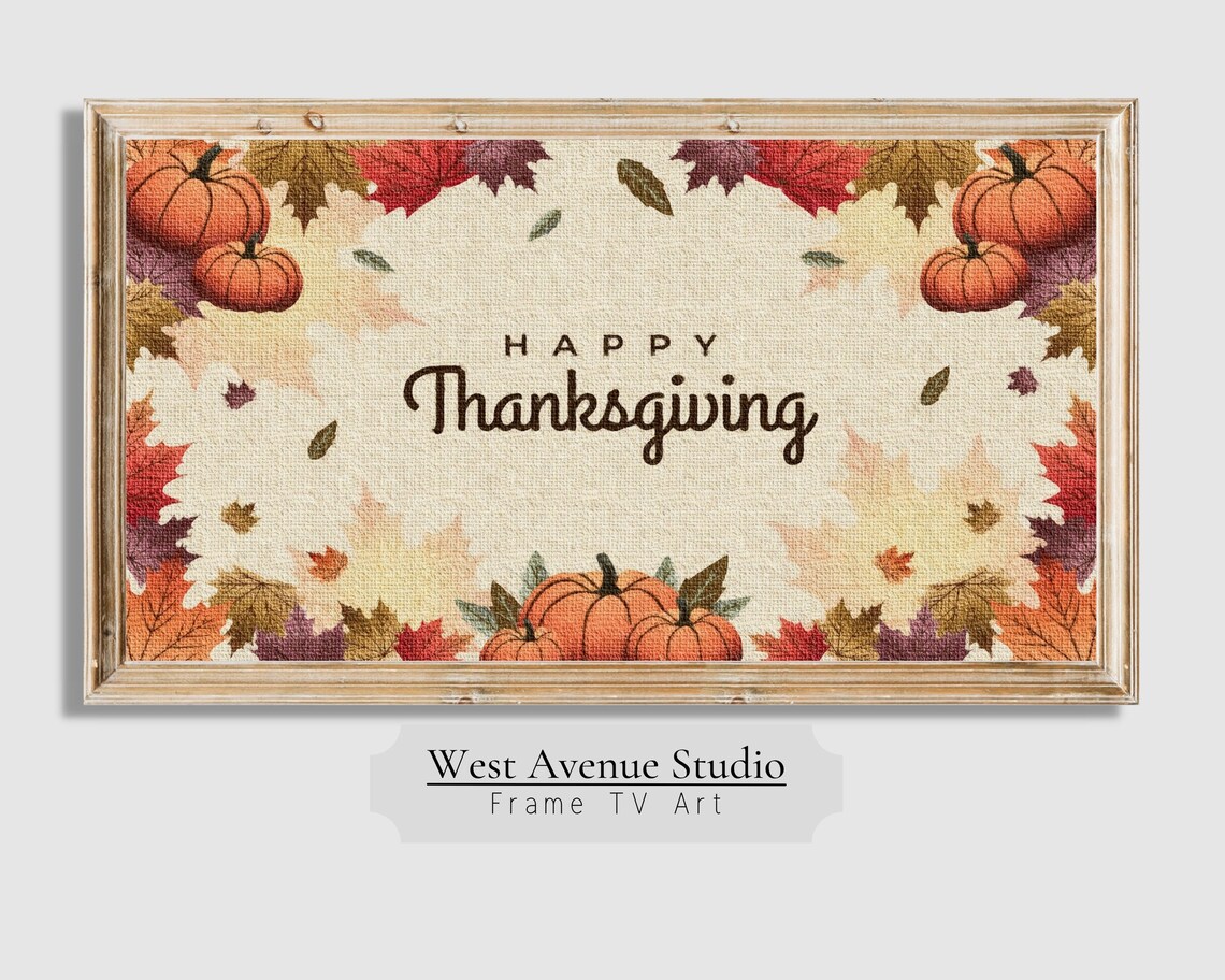 Happy Thanksgiving Sign Fall Leaves Pumpkins Border Autumn Holiday Art Poster - Image 3