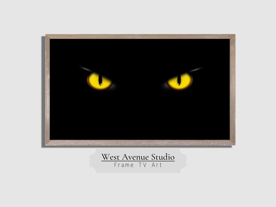 Black Cat Yellow Eyes Dark Spooky Halloween Night Feline Art Poster