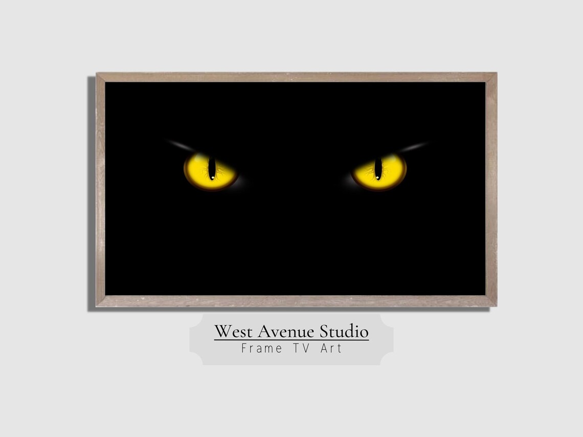 Black Cat Yellow Eyes Dark Spooky Halloween Night Feline Art Poster
