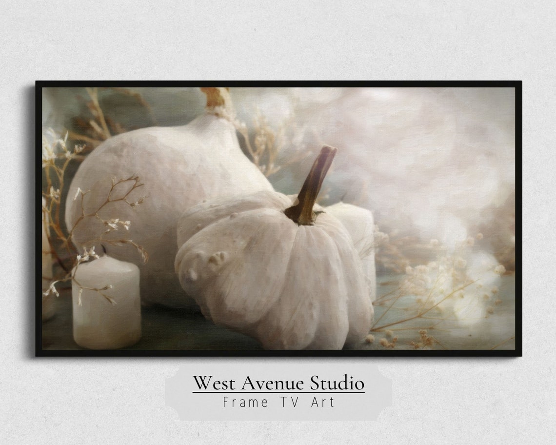 White Pumpkins Candles Soft Fall Still Life Neutral Autumn Art Poster - Image 5
