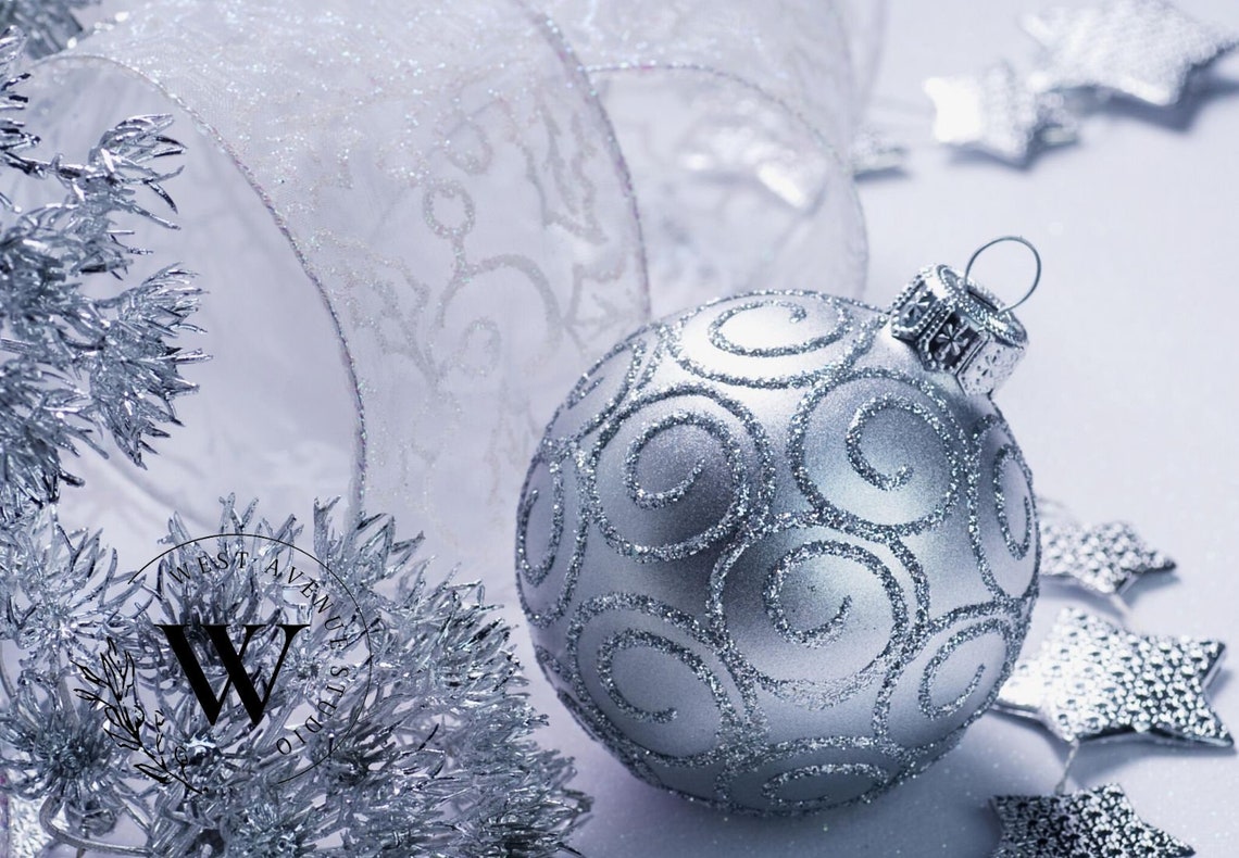 Silver Christmas Ornament Glitter Bauble Icy Holiday Still Life Poster - Image 3