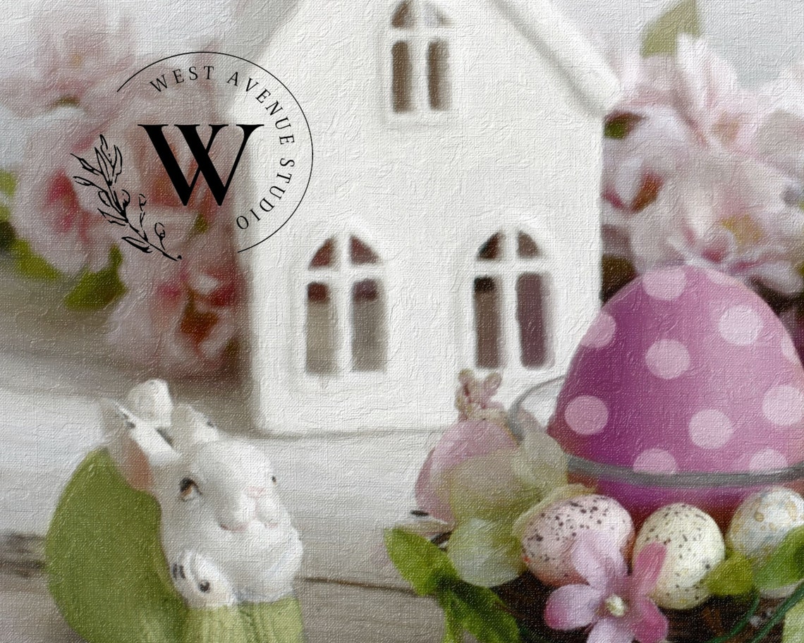 Happy Easter Pink Egg Nest Bunny Spring Still Life Floral Art Poster - Image 3