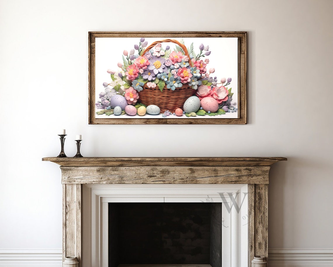 Easter Flower Basket With Pastel Eggs 3D Spring Floral Wall Art Poster - Image 4