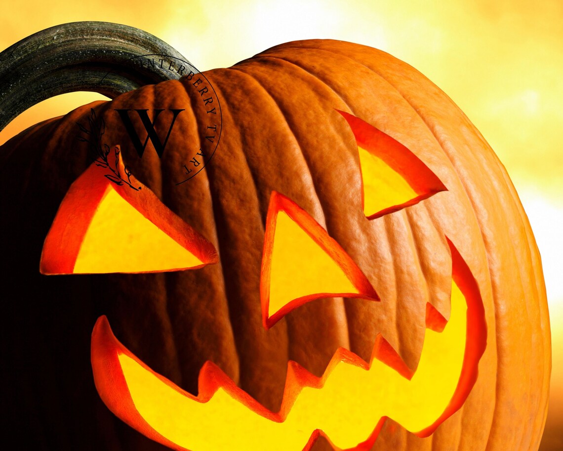 Glowing Jack O Lantern Close Up Fiery Orange Sky Halloween Pumpkin Art Poster - Image 3