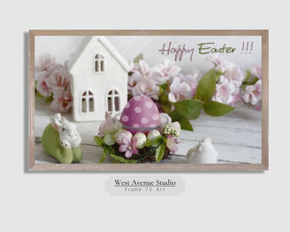 Happy Easter Pink Egg Nest Bunny Spring Still Life Floral Art Poster