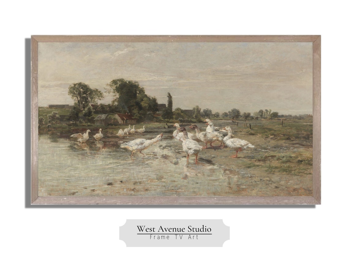 Frame Tv Art Spring Geese On The Farm Vintage Landscape Oil Painting Summer Artwork Oil Painting Instant For Tv Art 315tv - Image 2