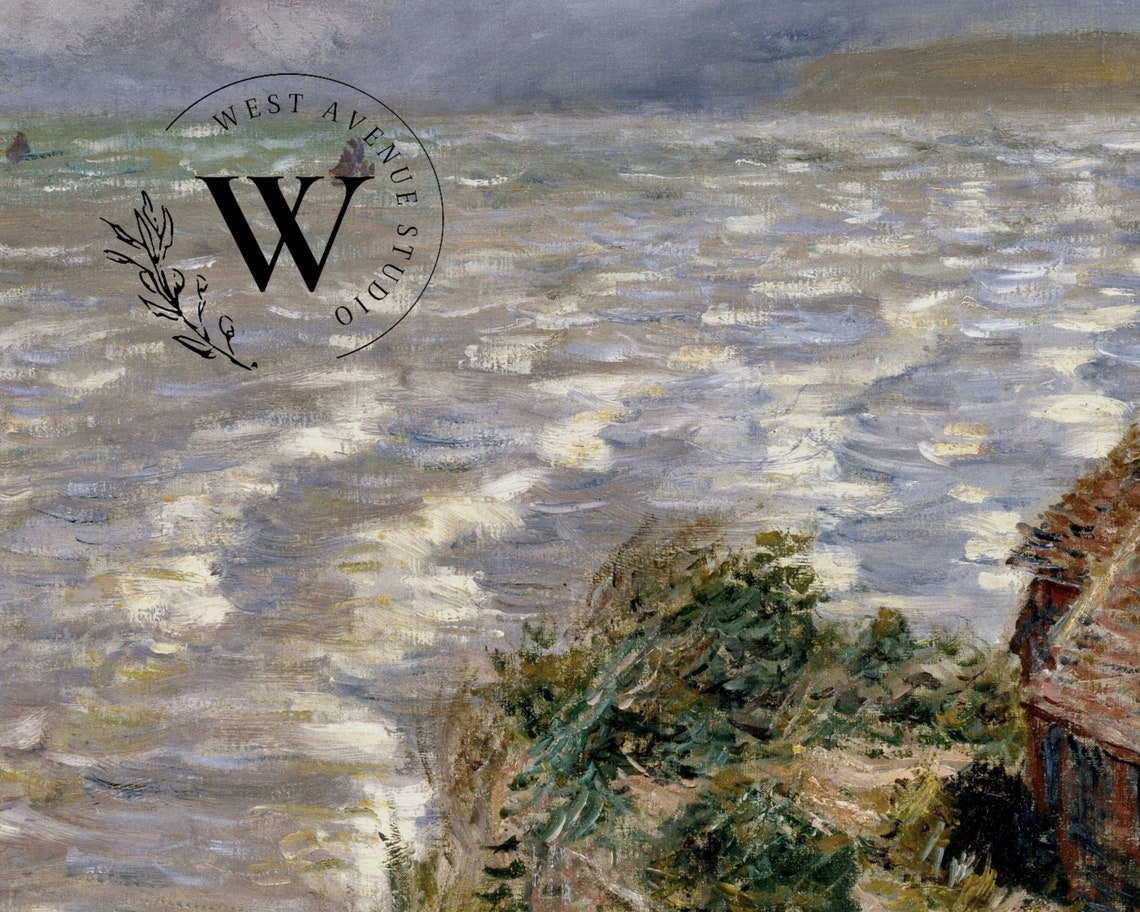 Impressionist Ocean Waves Cliffside Cottage Seascape Painting Poster - Image 3