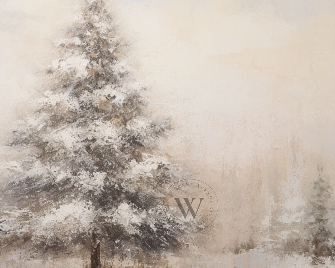 Christmas Tree Textured Winter Pines Farmhouse Art Print - Image 4