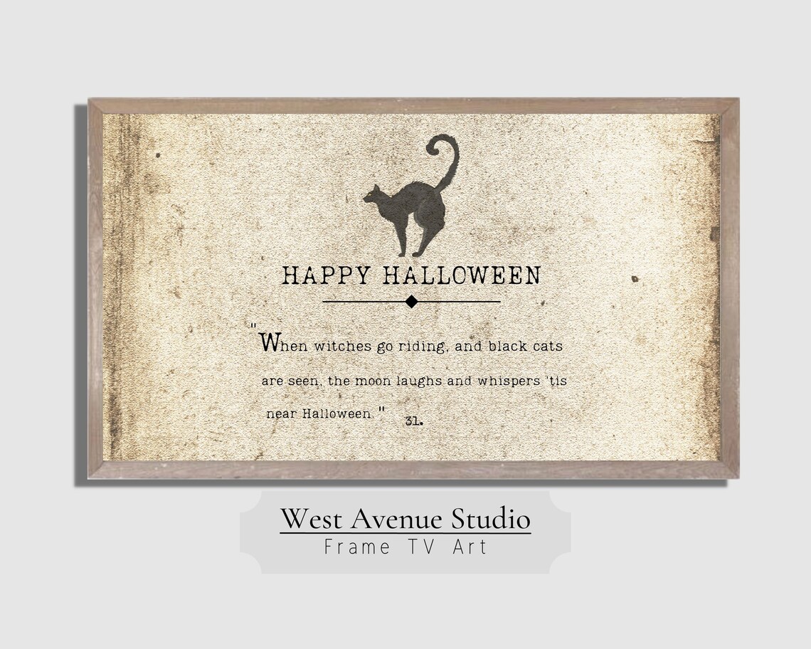 Happy Halloween Black Cat Witches Quote Vintage Farmhouse Sign Poster