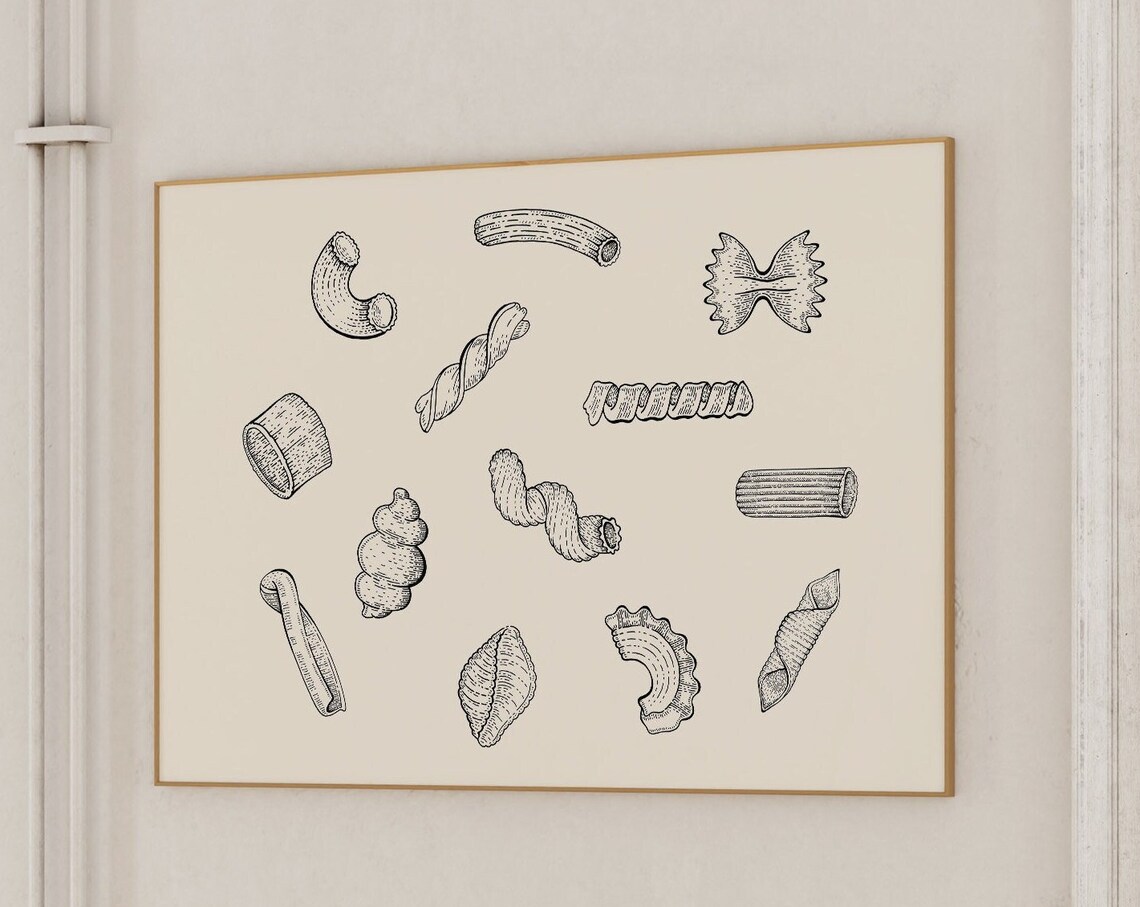 Pasta Kitchen Decor Art Print, Trendy Food Poster