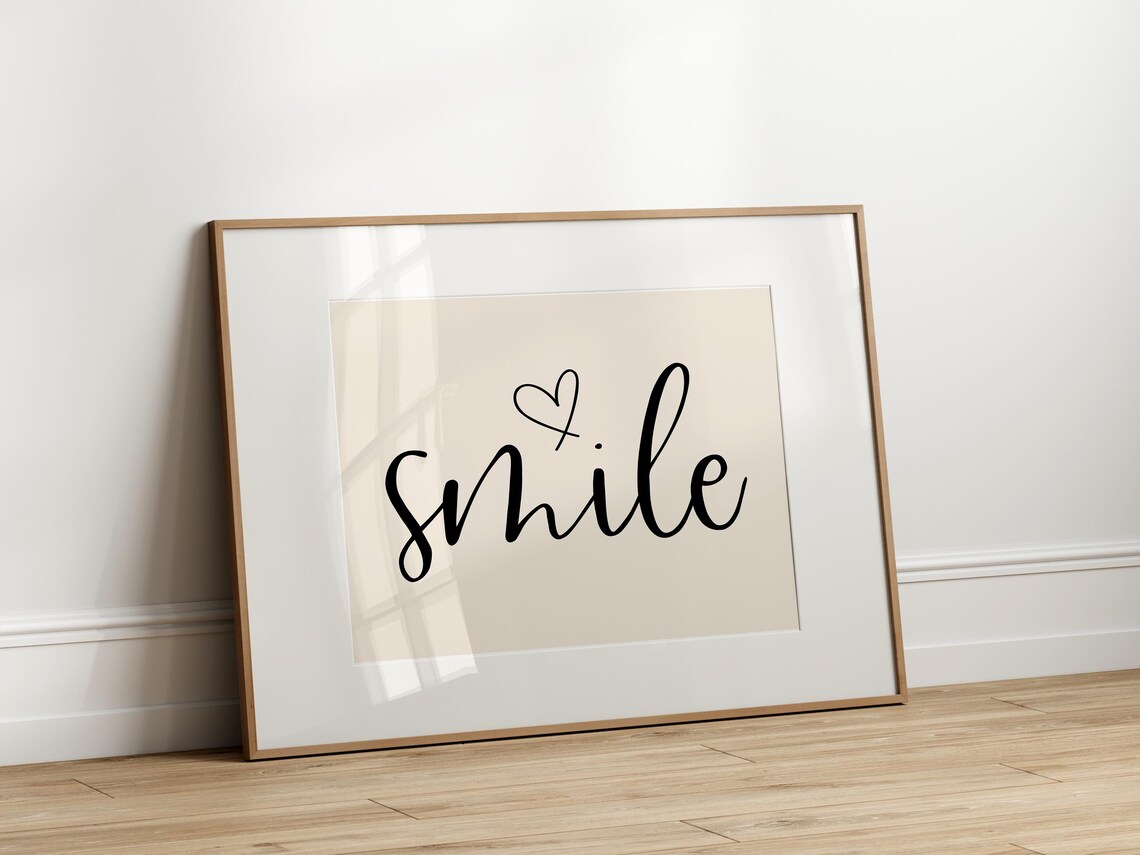 Smile Script Lettering With Heart On Beige Minimalist Poster - Image 3