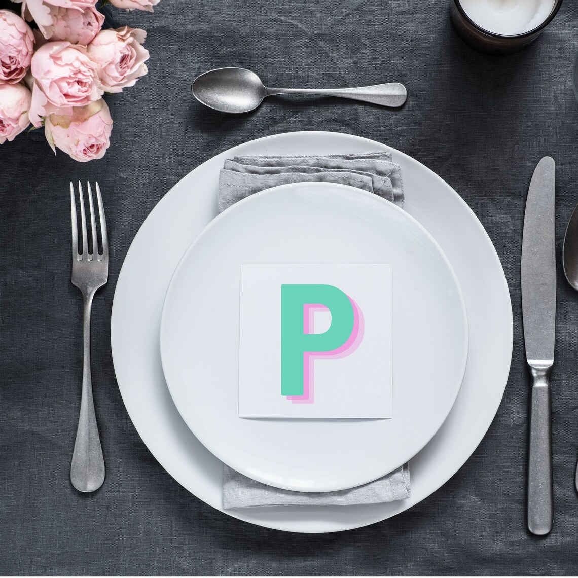 Retro 3D Letter P Monogram Alphabet Print - Image 2