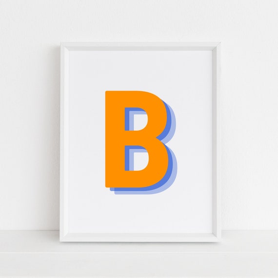 Retro 3d Letter B Print Monogram Letter Print Orange And Navy Letter Initial Alphabet Print Baby Letter Art Wall Art