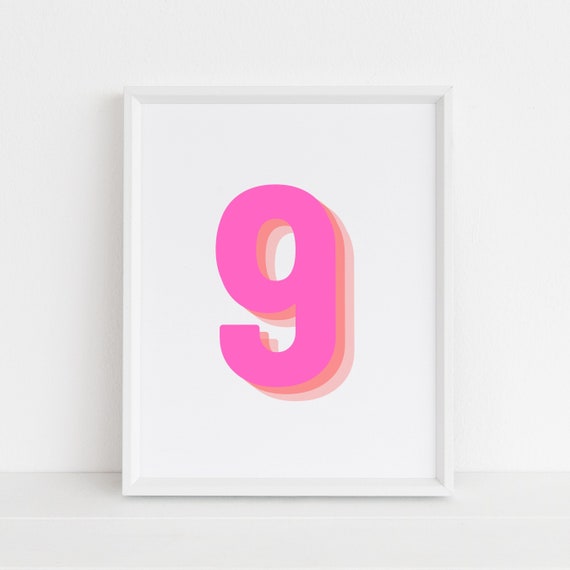 Retro 3D Number 9, Monogram Number Nine