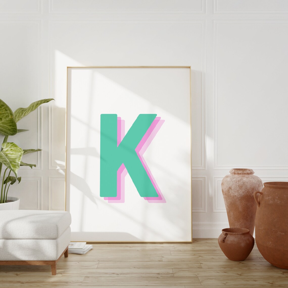 Retro 3D Letter K Monogram Print, Baby Letter Art - Image 5