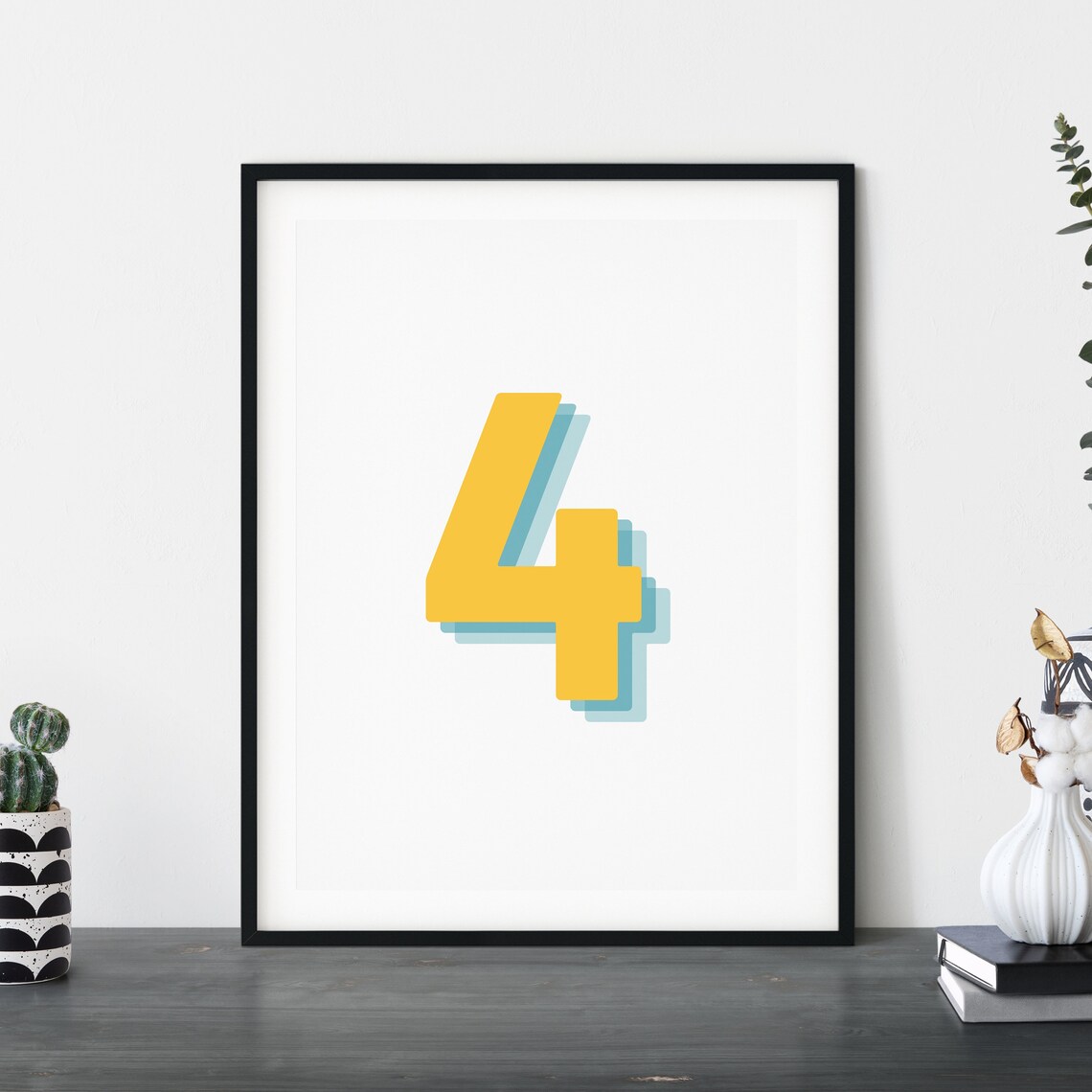 Retro 3D Number 4, Birthday Age Art Print - Image 4