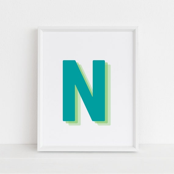 Retro 3d Letter N Print Monogram Letter Print Green And Lime Letter Initial Alphabet Print Baby Letter Art Wall Art