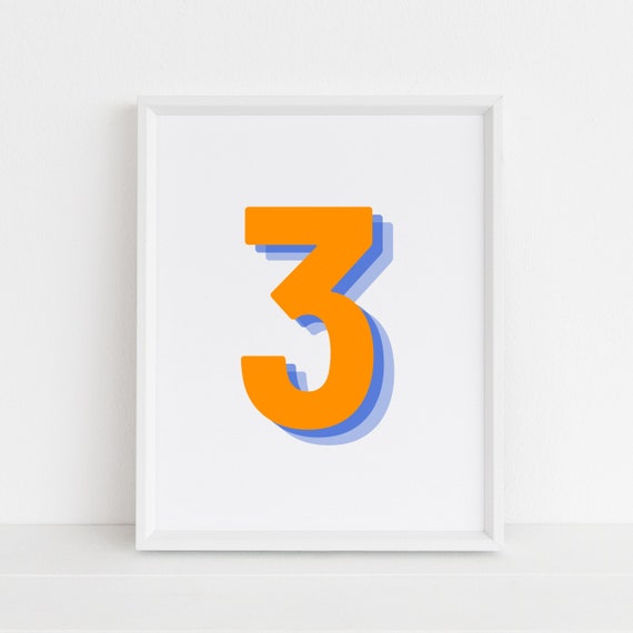 Retro 3D Number 3 Monogram Poster, Birthday Age