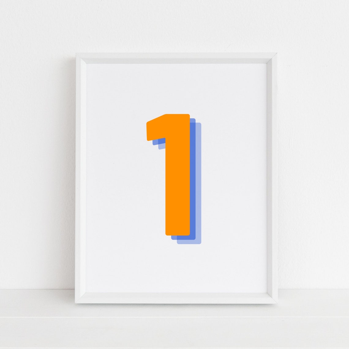 Retro 3d Number 1 Print Monogram One Print Orange And Navy Number First Initial Poster Birthday Age Print Wall Art