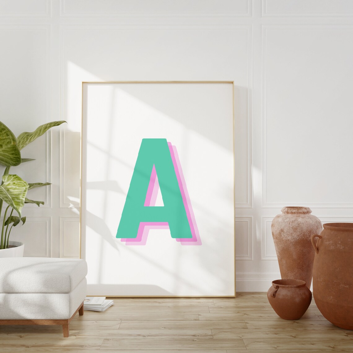 Retro 3D Letter A, Monogram Alphabet Art Print - Image 4