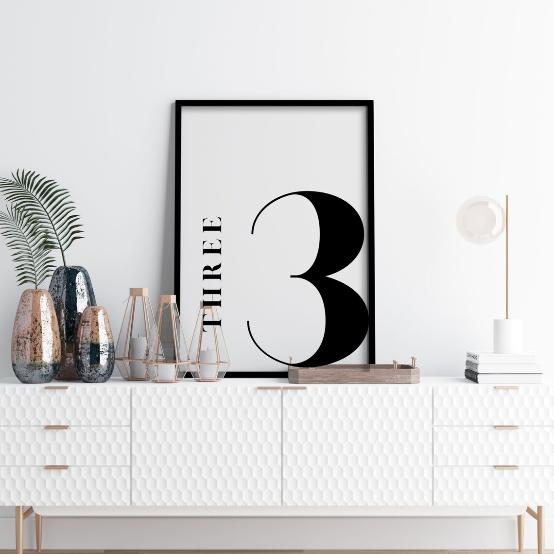 Minimalist Number 3 Art Print, Scandinavian Decor - Image 2