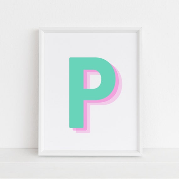 Retro 3D Letter P Monogram Alphabet Print