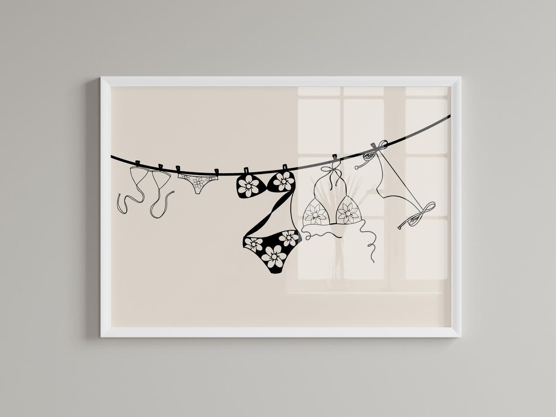 Bikinis On Clothesline Minimalist Line Drawing Fashion Art Print