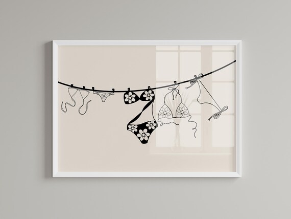 Bikini Hanging Poster Girl Laundry Trendy Wall Art Print Coquette Room Decor Girly Apartment Retro Prints Beige