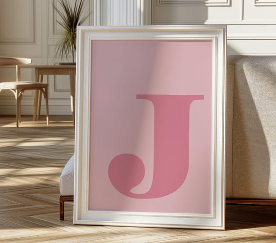 Letter J Poster Pink Wall Art Print Alphabet J Letter Art Print Preppy Room Decor Blush Pink Wall Art Uppercase Name Initial J Wall Art