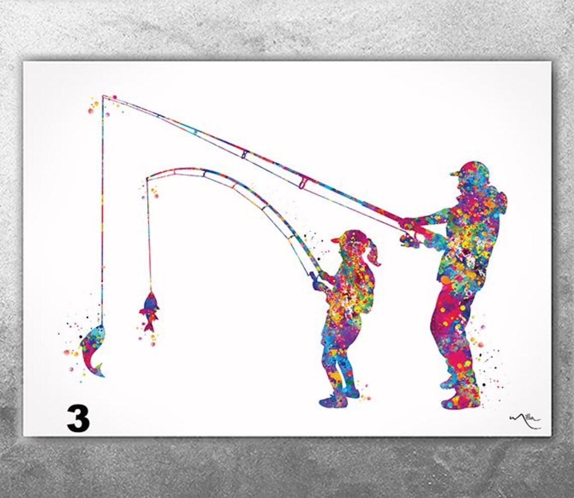 Dad And Daughter Fishing Watercolor Poster, Gift For Father - Image 4