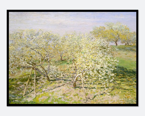 Claude Monet Spring Fruit Trees In Bloom Vintage Poster Wall Art Print Flower Garden Colorful Floral Botanical Landscape Oil Painting N63b