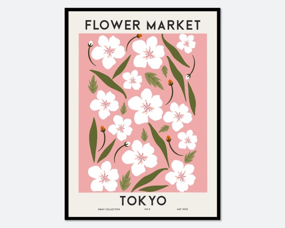Flower Market Tokyo Botanical Art Print, Sakura