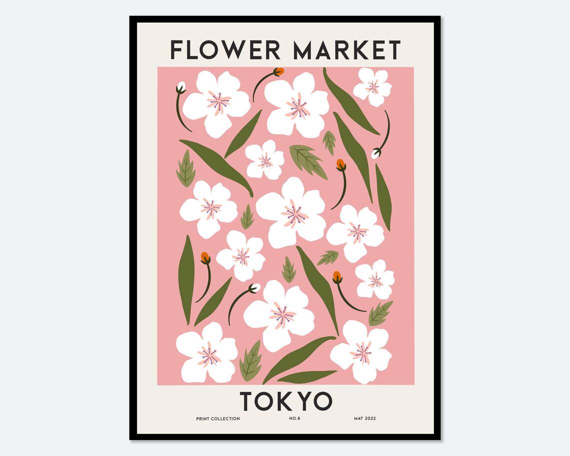 Flower Market Tokyo Botanical Art Print, Sakura