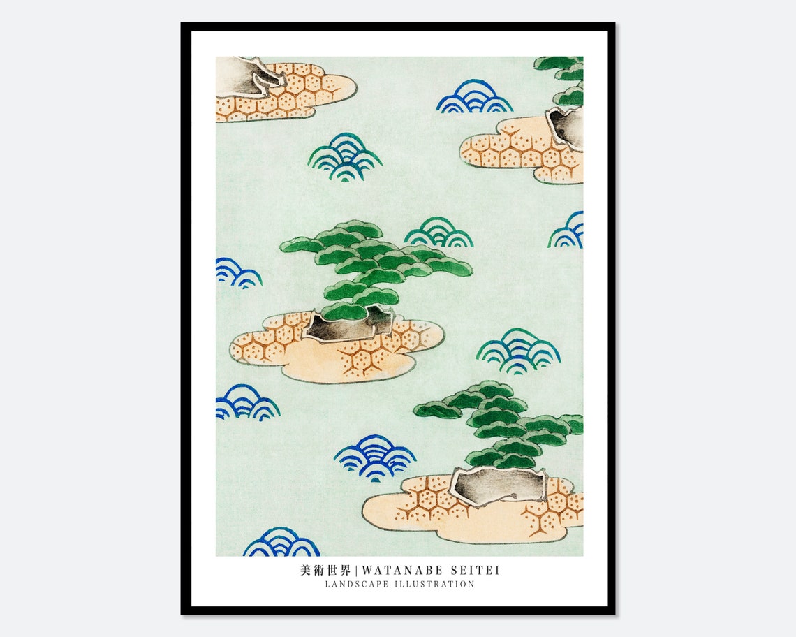 Watanabe Seitei Landscape Illustration Pine Islands Japanese Poster