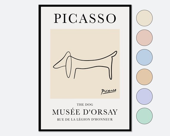 Pablo Picasso Dachshund Line Art, Vintage Poster