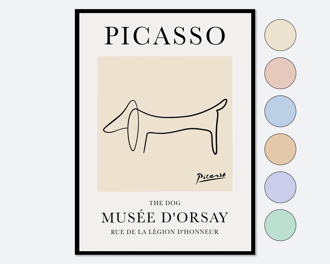 Pablo Picasso Dachshund Line Art, Vintage Poster