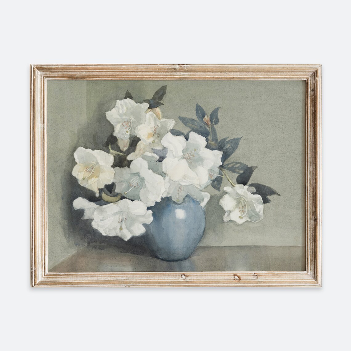 European Vintage White Flowers In Blue Vase, Art Print