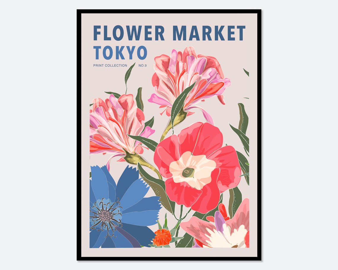 Flower Market Tokyo, Colorful Botanical Art Print