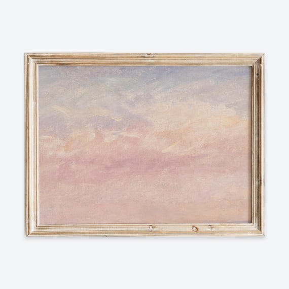 Rustic Vintage European Neutral Cloud Sky Oil Painting Art Print Muted Landscape Poster Country Antique Moody Farmhouse Vp488
