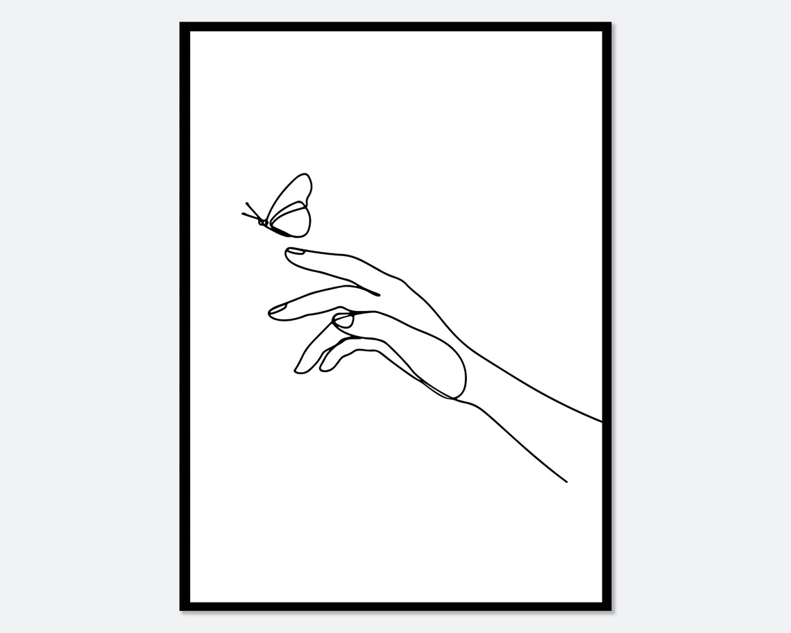 Hand With Butterfly Minimalist Line Art Print - Image 2