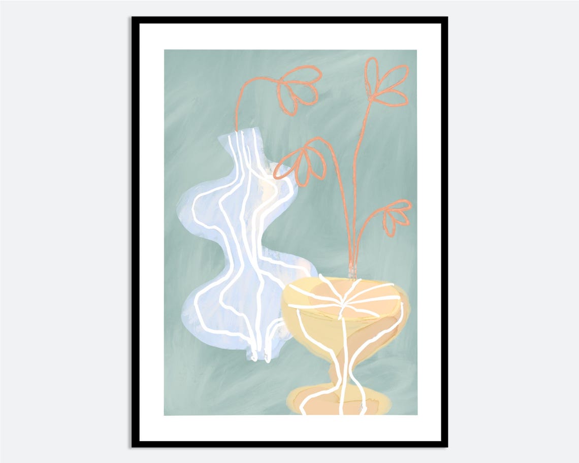 Contemporary Vases Still Life Hand Painted Minimalist Floral Poster