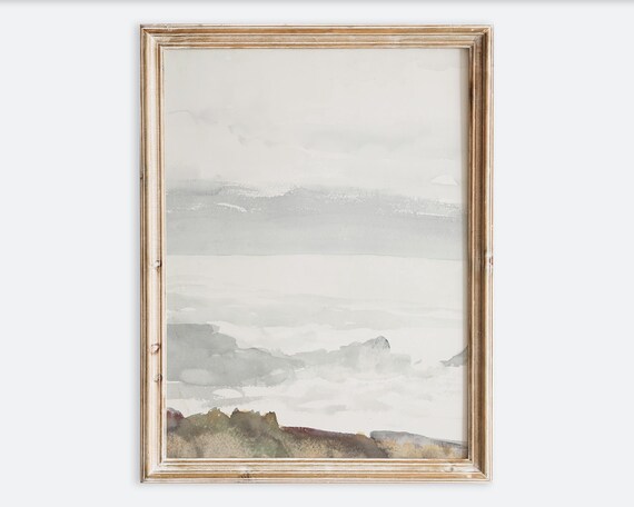Soft Watercolor Ocean Cliff Cloudy Sky Coastal Landscape Poster
