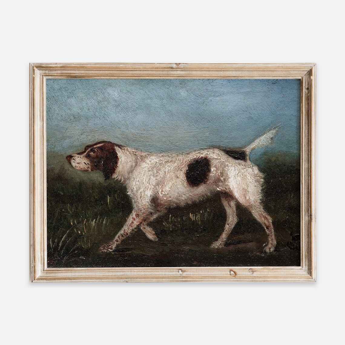 European Vintage Dog Painting, Rustic Animal Portrait