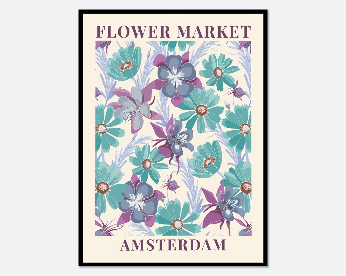 Flower Market Amsterdam, Botanical Art Print