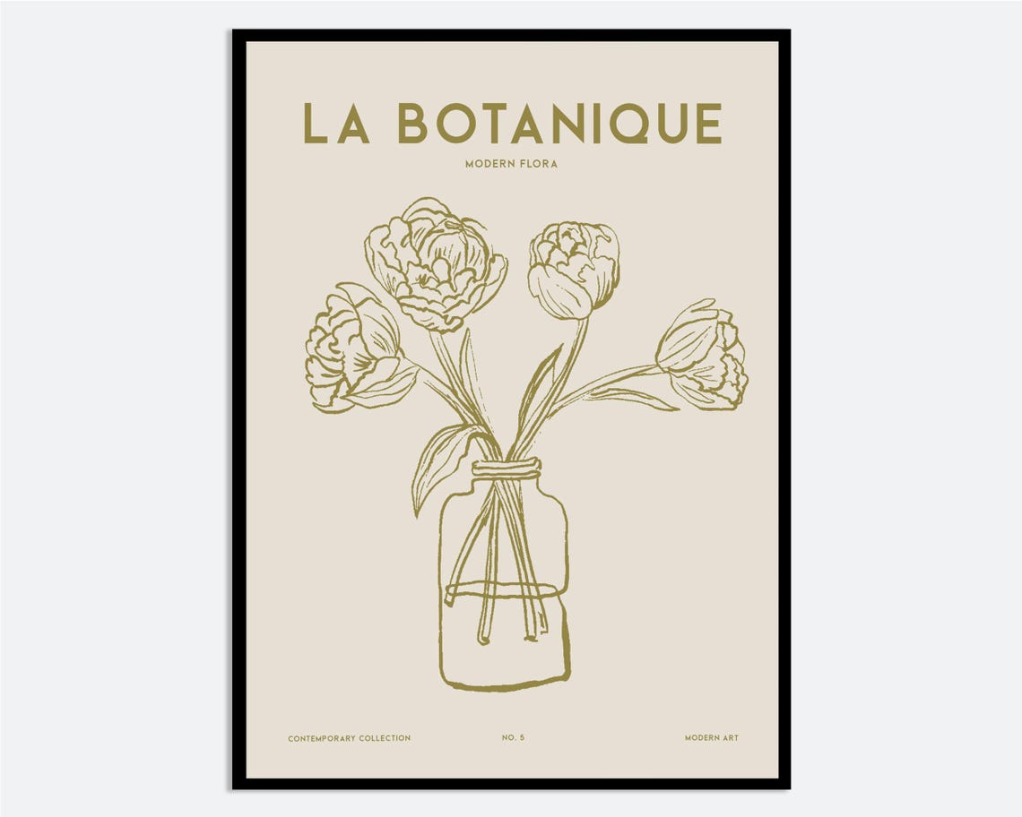 La Botanique Modern Flora Peony Line Drawing Botanical Poster