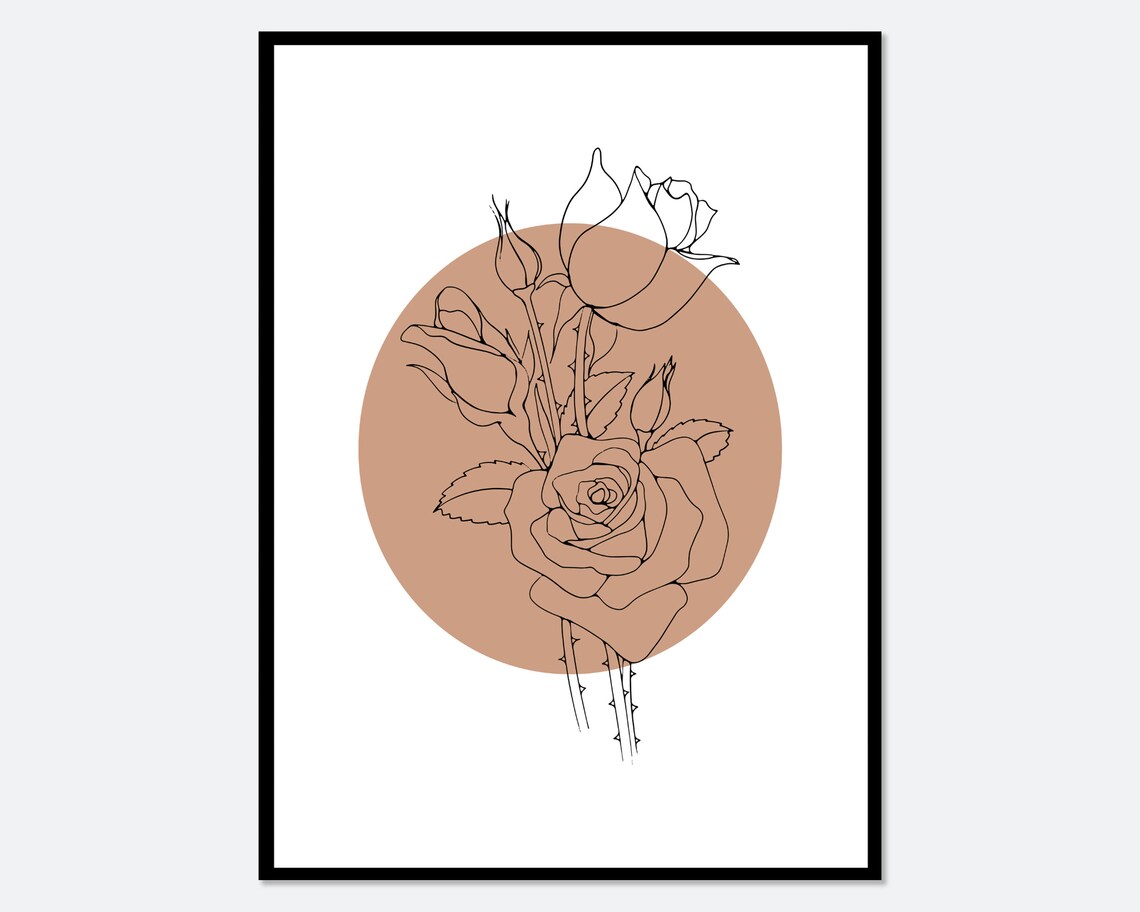 Botanical Rose Line Art Print, Boho Modern Poster