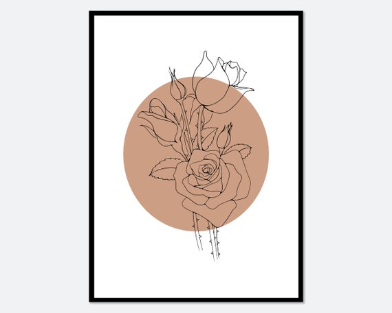 Botanical Rose Line Art Print, Boho Modern Poster
