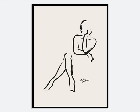 One Line Modern Girl Silhouette Art Print Single Figure Drawing Poster Minimalist Abstract Sitting Woman Ma207