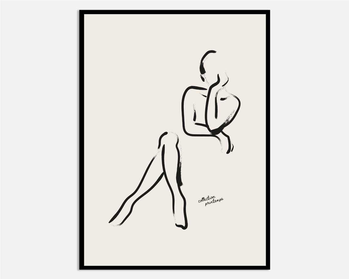 Minimalist One Line Woman Figure Abstract Ink Sketch Wall Poster