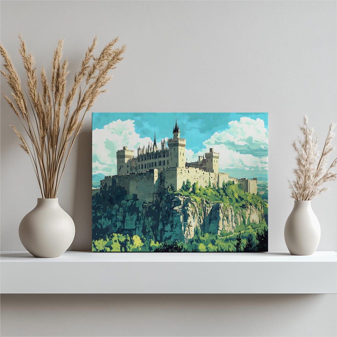 Spanish Hilltop Castle Rocky Cliff Medieval Fortress Art Poster